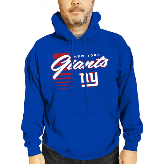 New York Giants NFL Adult Unisex Retro Script Ultra Soft Fleece Hooded Sweatshirt - Royal