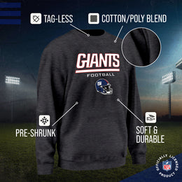 New York Giants Adult NFL Football Helmet Heather Crewneck Sweatshirt - Charcoal