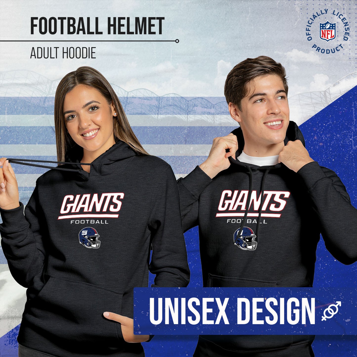 New York Giants Adult NFL Football Helmet Heather Hooded Sweatshirt  - Charcoal