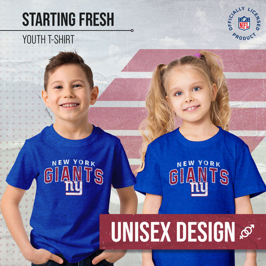 New York Giants NFL Youth Starting Fresh Tee- Pro Football Tag-Less T-Shirt For Boys & Girls - Royal