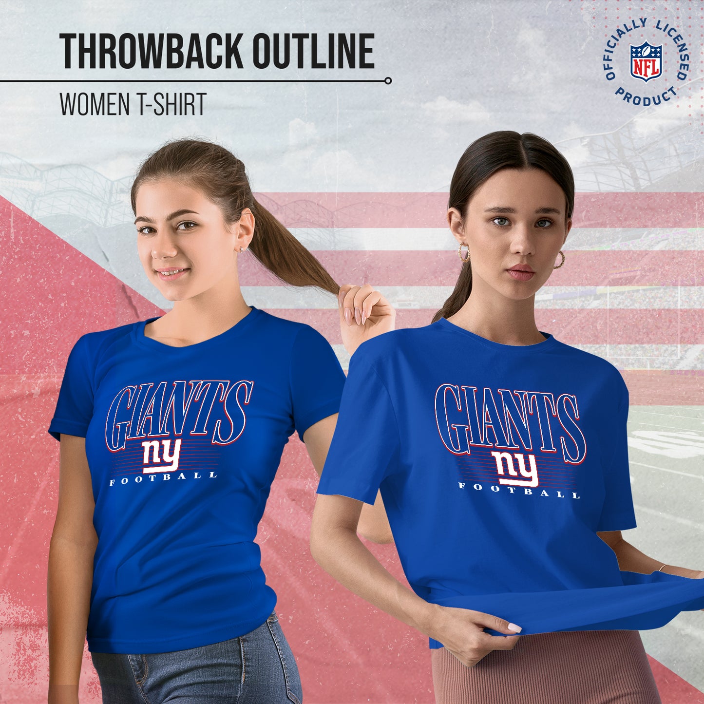 New York Giants NFL Womens Overtime Blueprint Tag-Less T-Shirt - Royal