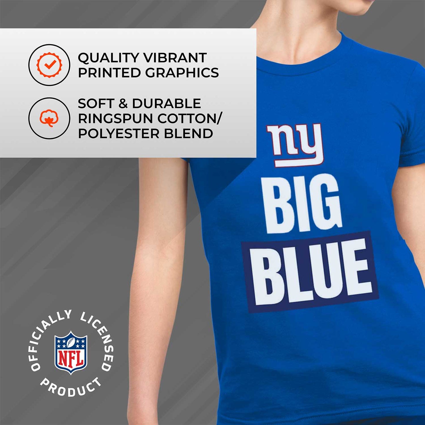New York Giants NFL Womens Team Slogan Short Sleeve Tshirt - Royal