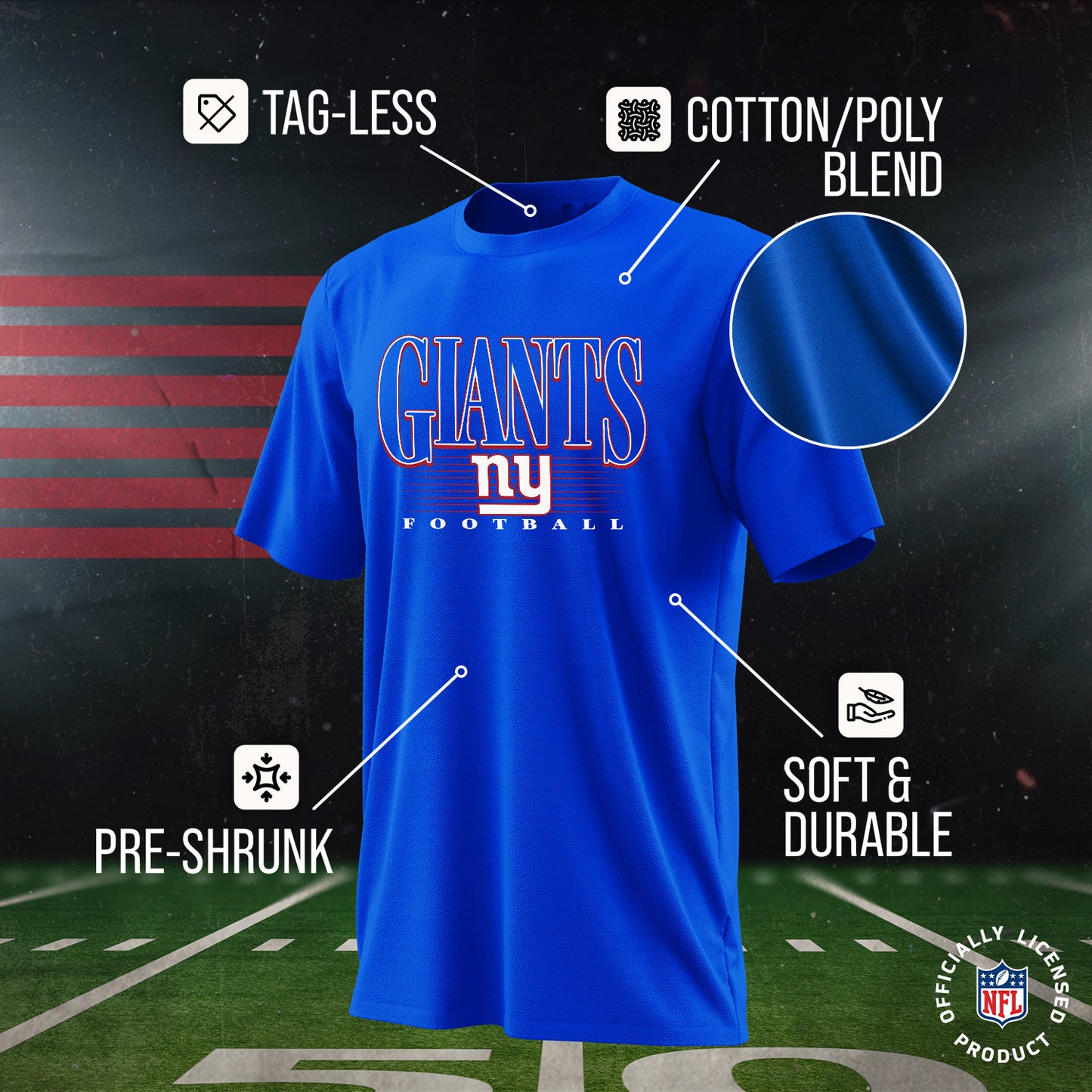 New York Giants NFL Youth Overtime Blueprint Football T-Shirt Unisex Tag Free Comfortable - Royal