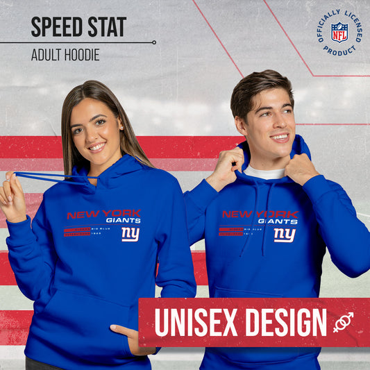 New York Giants Adult NFL Speed Stat Sheet Fleece Hooded Sweatshirt - Royal
