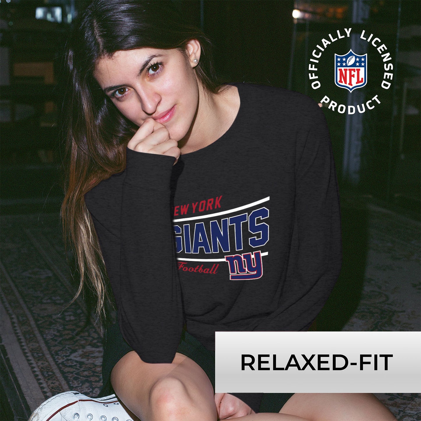 New York Giants NFL Womens Crew Neck Light Weight - Charcoal