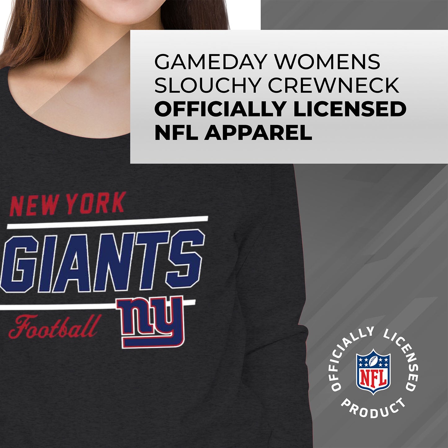 New York Giants NFL Womens Crew Neck Light Weight - Charcoal