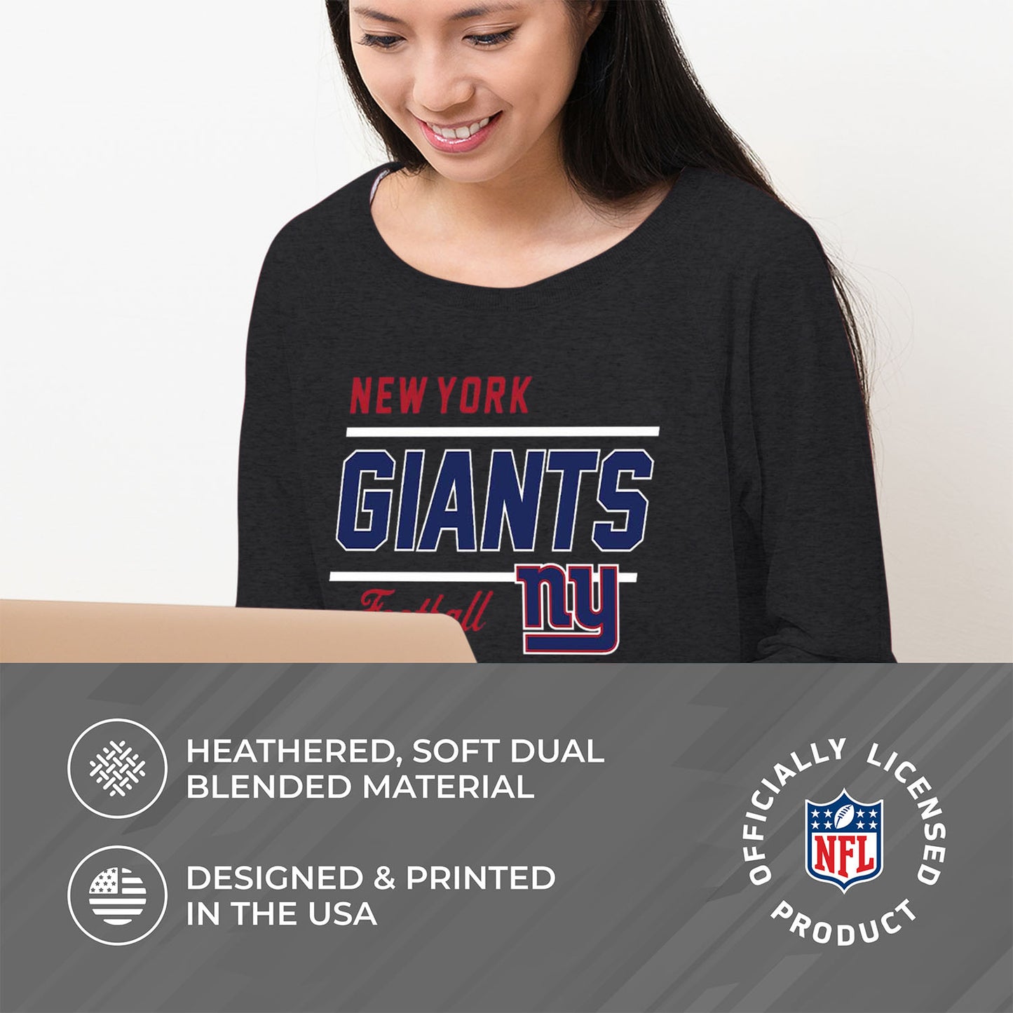 New York Giants NFL Womens Crew Neck Light Weight - Charcoal