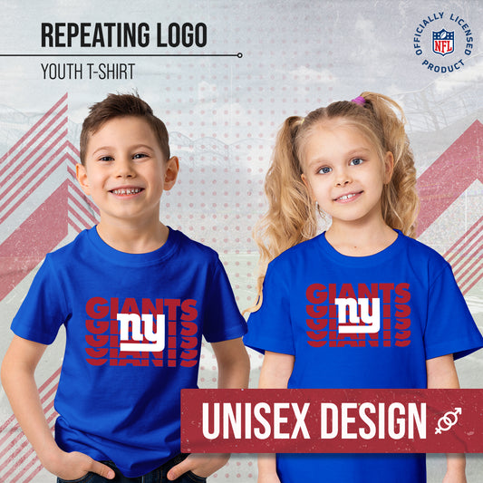 New York Giants NFL Youth Repeating Logo Football T-Shirt Unisex Tag Free Comfortable - Royal