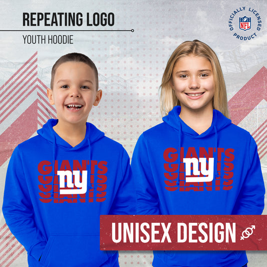 New York Giants NFL Youth Repeating Logo Football Fleece Hooded Sweatshirt - Royal