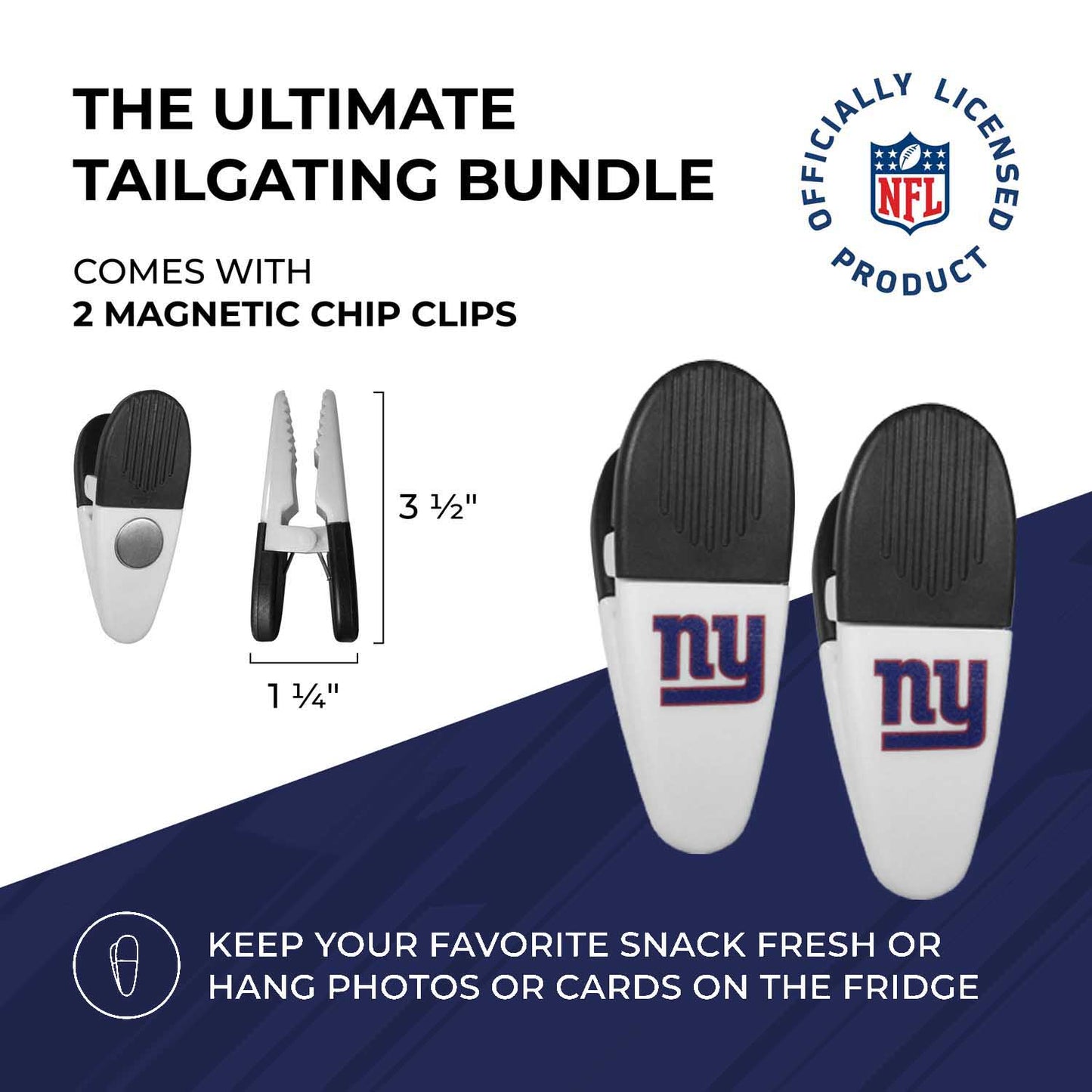 New York Giants NFL Two Piece Grilling Tools Set with 2 Magnet Chip Clips - Chrome