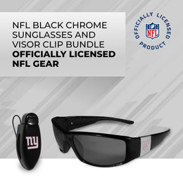 New York Giants NFL Black Chrome Sunglasses with Visor Clip Bundle - Black