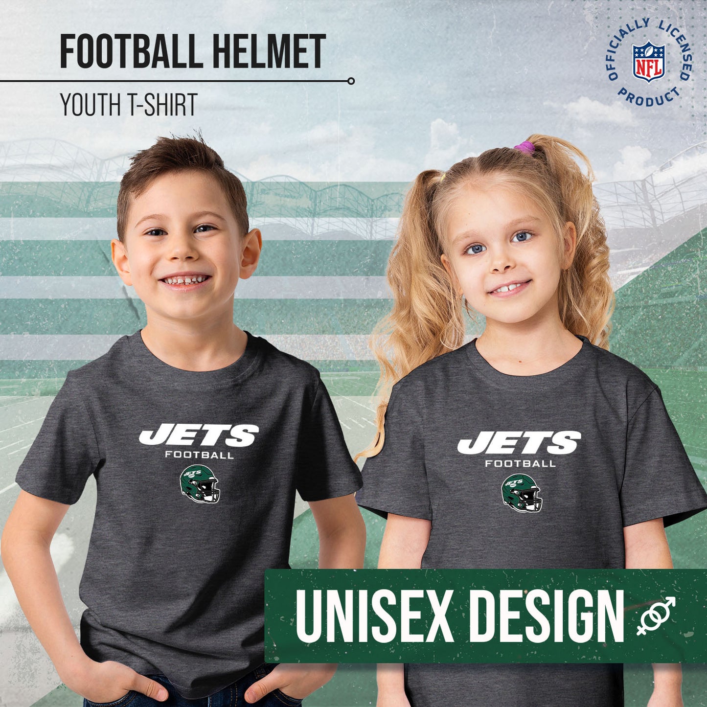 New York Jets NFL Youth Football Helmet Tagless T-Shirt - Charcoal