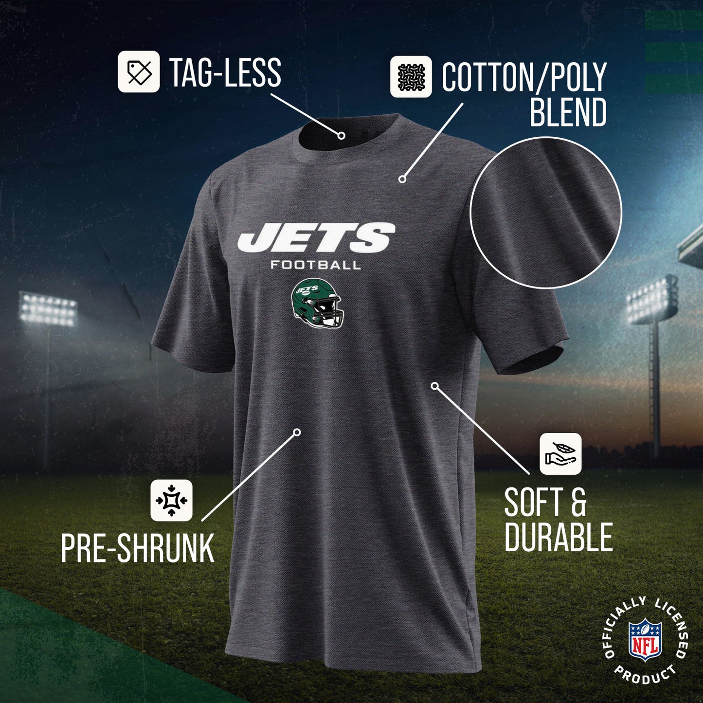 New York Jets NFL Youth Football Helmet Tagless T-Shirt - Charcoal