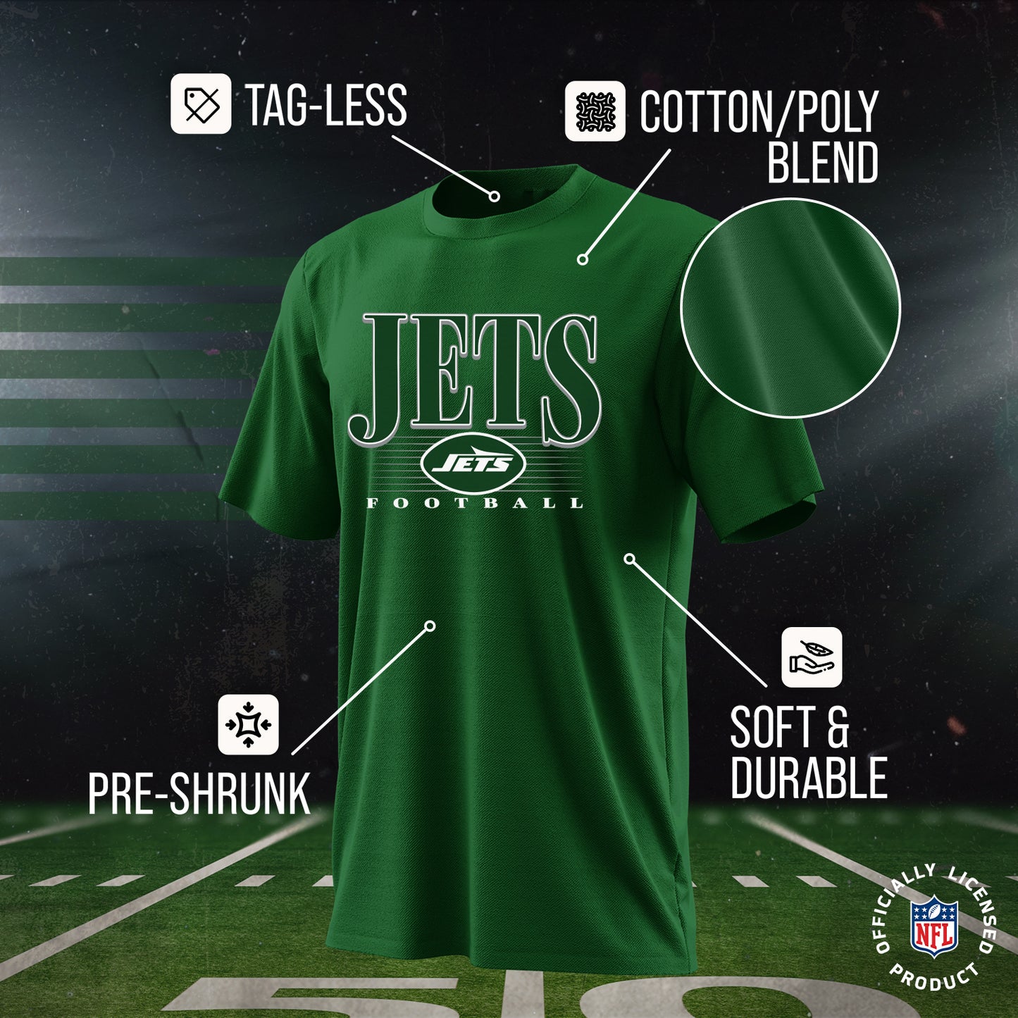 New York Jets NFL Adult Overtime Blueprint Tag-Less T-Shirt - Forest Green