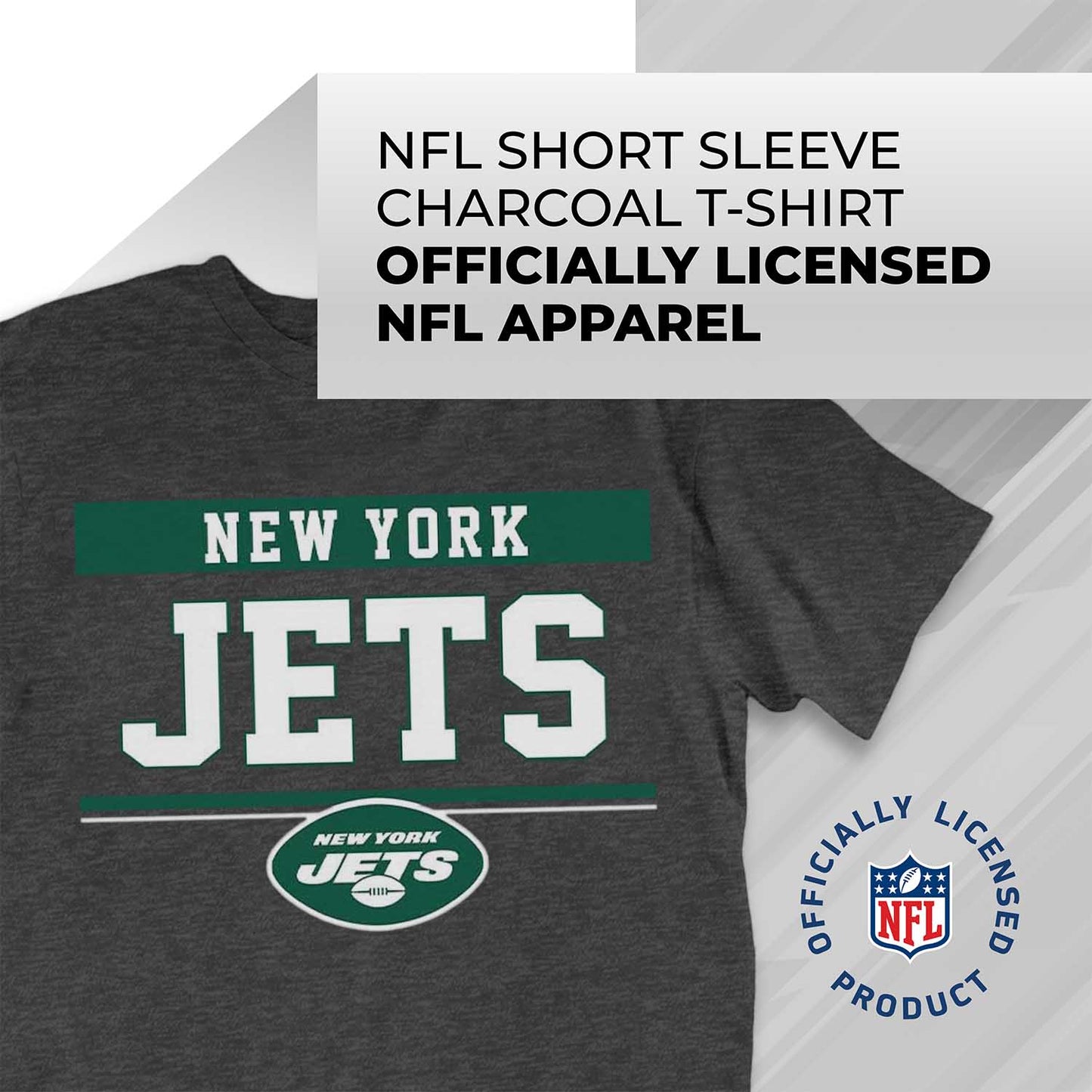 New York Jets NFL Adult Team Block Tagless T-Shirt - Charcoal