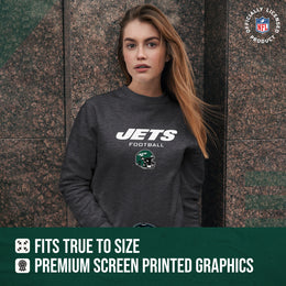 New York Jets Women's NFL Football Helmet Charcoal Slouchy Crewneck -Tagless Lightweight Pullover - Charcoal