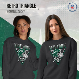 New York Jets NFL Womens Retro Triangle Slouchy Crewneck - Heather Charcoal