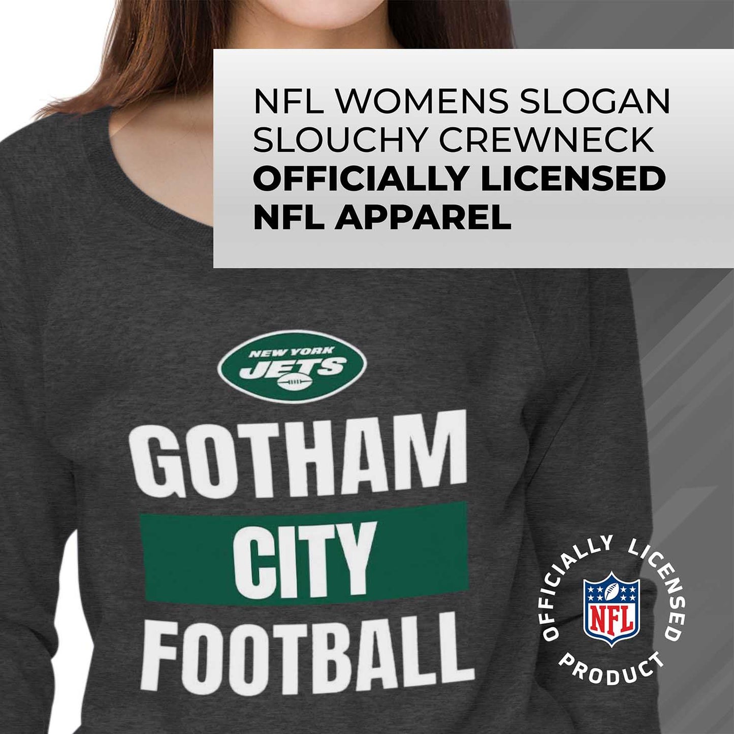 New York Jets NFL Womens Plus Size Team Slogan Crew Neck - Charcoal