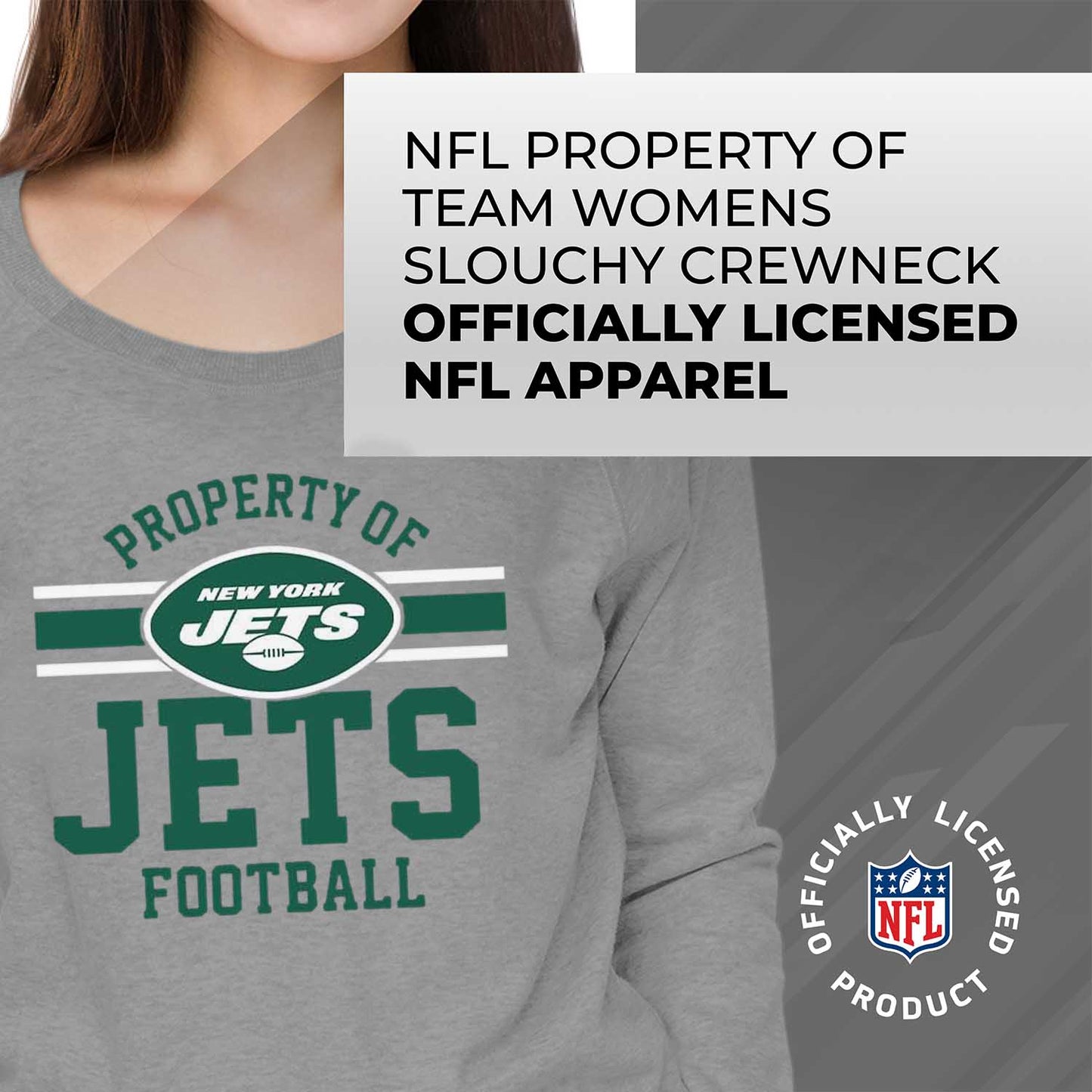 New York Jets NFL Womens Property of Lighweight Crew Neck - Sport Gray