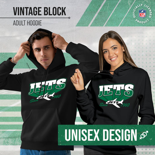 New York Jets NFL Adult Unisex Vintage Block Ultra Soft Fleece Hooded Sweatshirt - Black