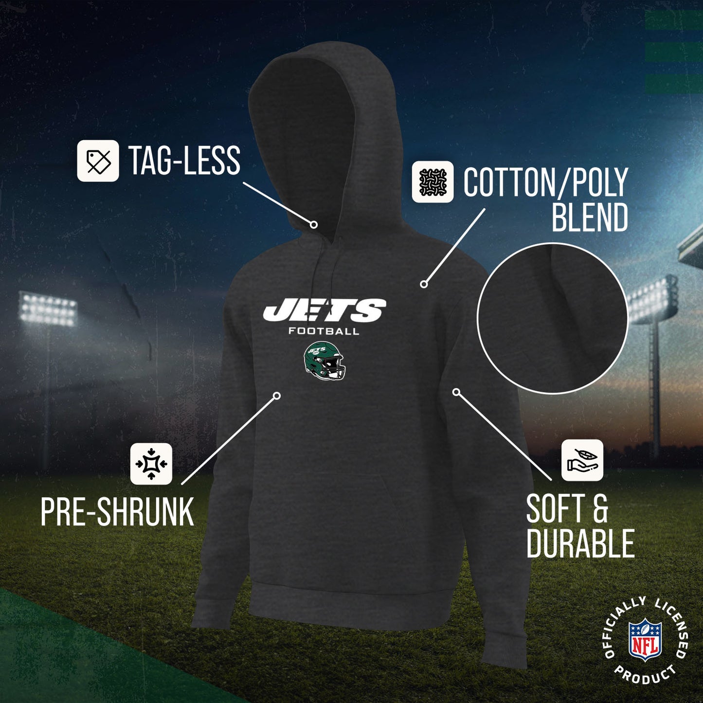New York Jets NFL Youth Football Helmet Hood - Charcoal