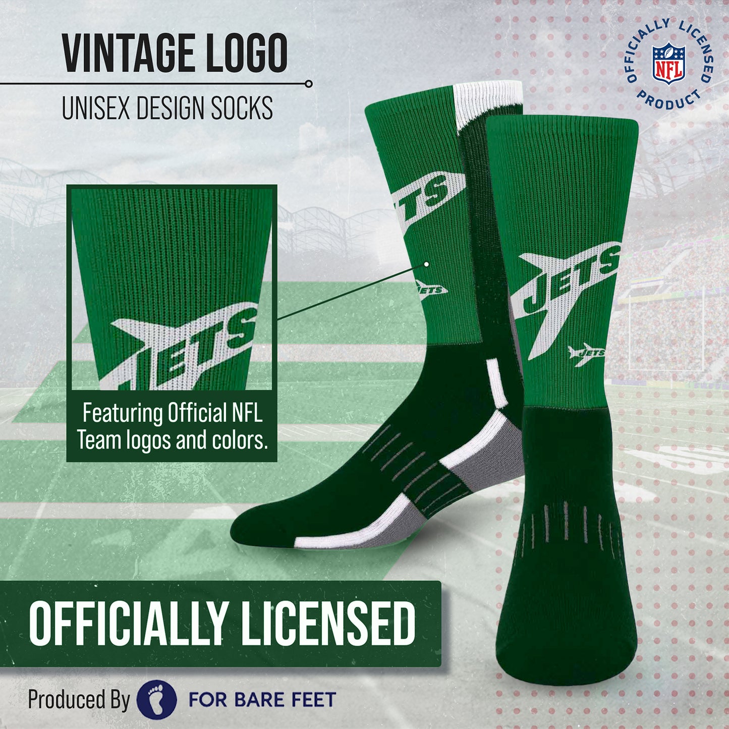 New York Jets NFL V Curve  Socks - Forest Green