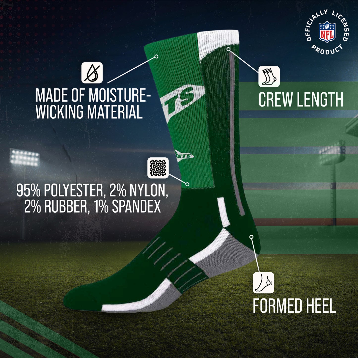 New York Jets NFL V Curve  Socks - Forest Green