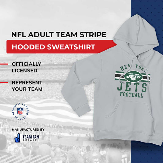 New York Jets NFL Team Stripe Hooded Sweatshirt- Soft Pullover Sports Hoodie For Men & Women - Sport Gray