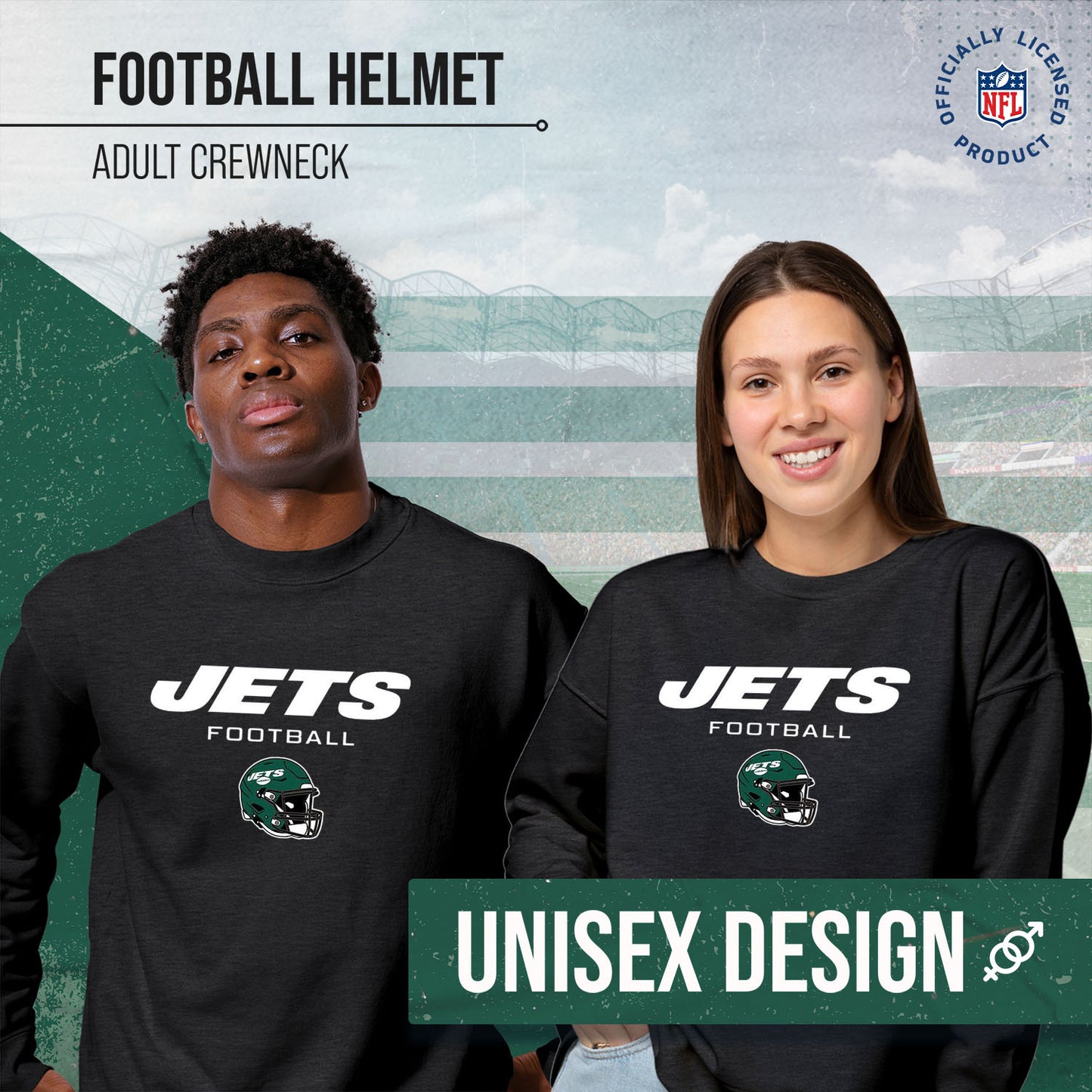 New York Jets Adult NFL Football Helmet Heather Crewneck Sweatshirt - Charcoal