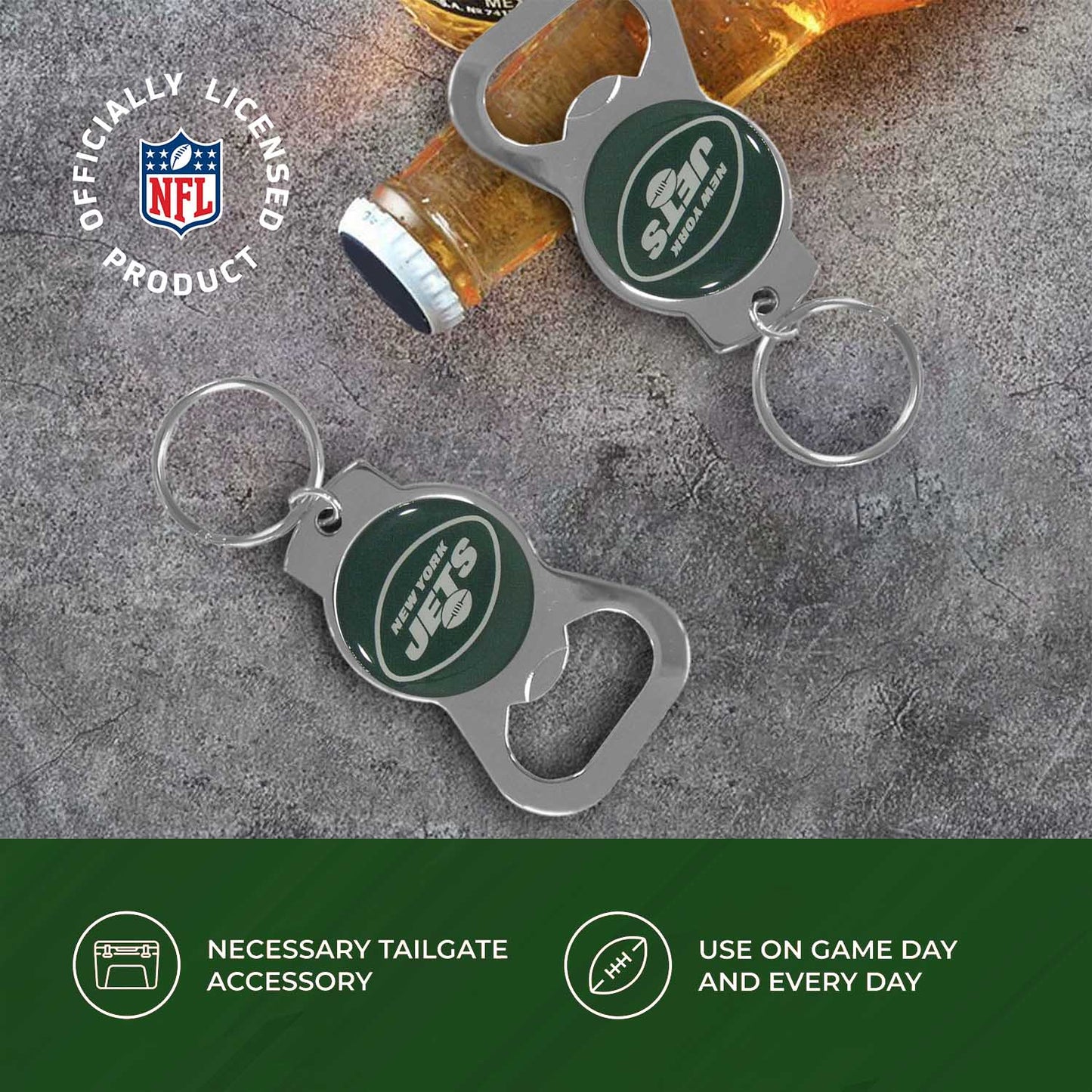 New York Jets NFL Bottle Opener Keychain Bundle - Black