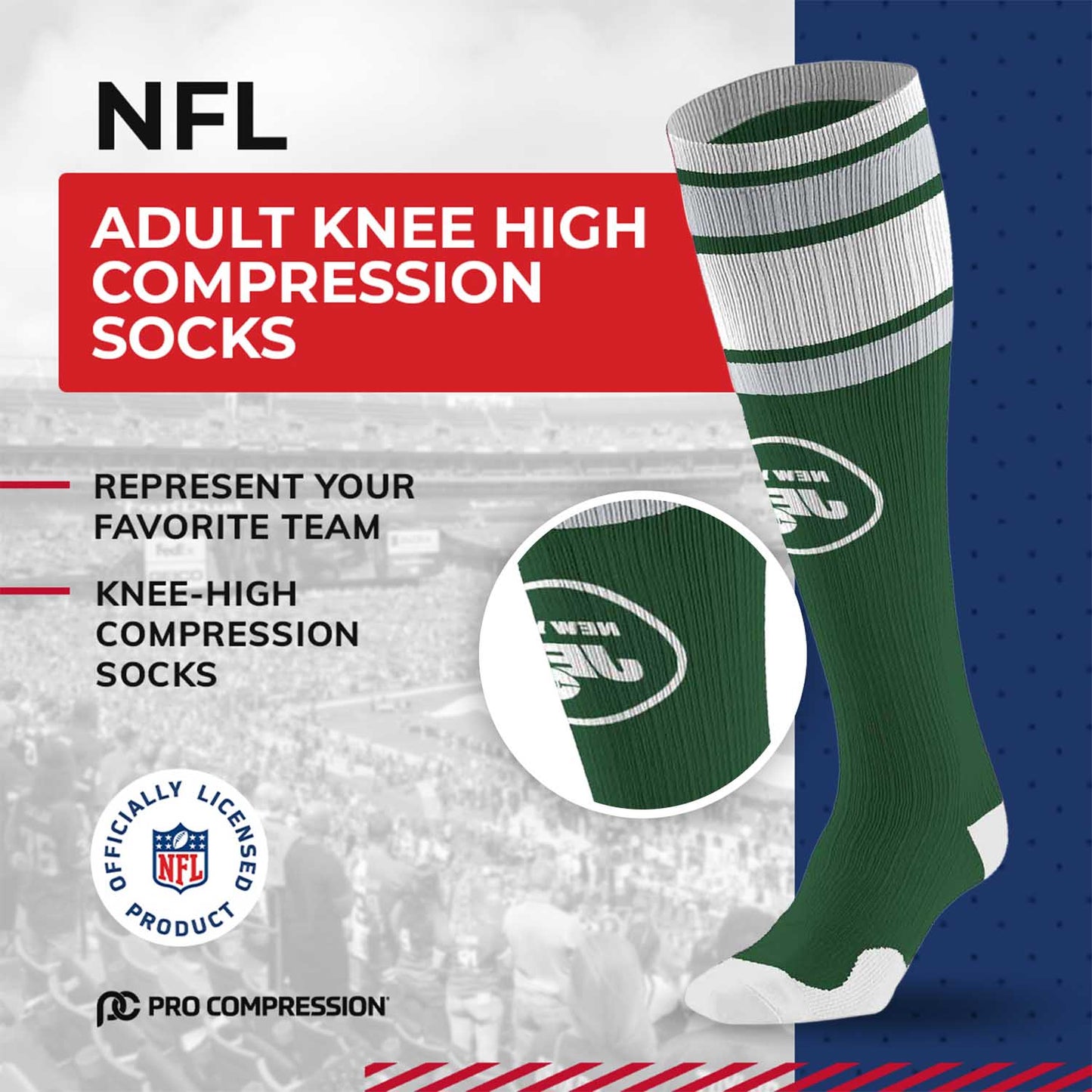 New York Jets NFL Adult Knee High-Performance Socks - Green