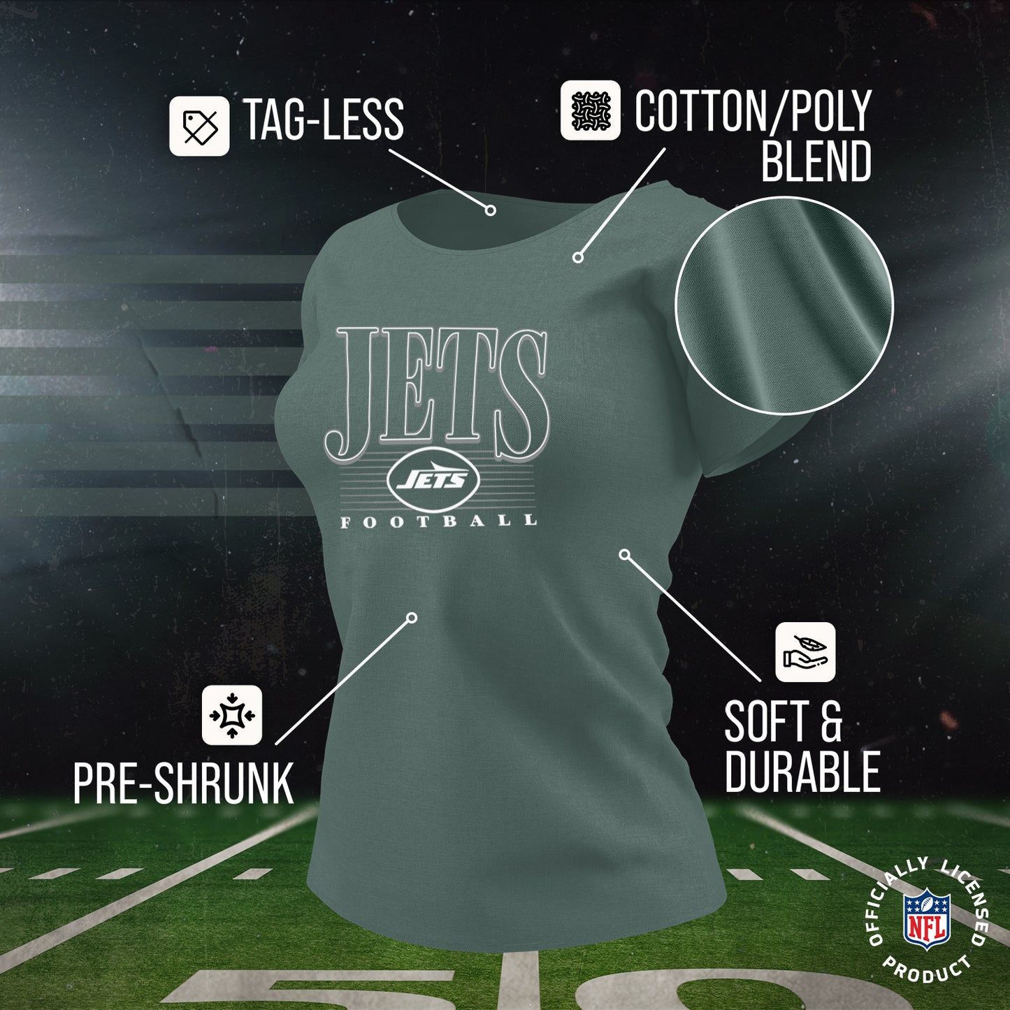 New York Jets NFL Womens Overtime Blueprint Tag-Less T-Shirt - Green