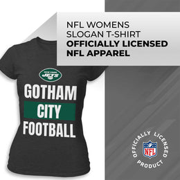 New York Jets NFL Womens Team Slogan Short Sleeve Tshirt - Charcoal