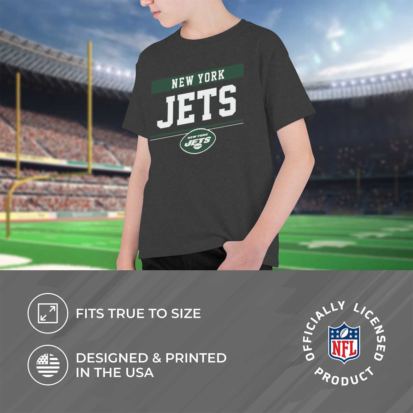 New York Jets NFL Youth Short Sleeve Charcoal T Shirt - Charcoal