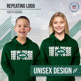 New York Jets NFL Youth Repeating Logo Football Fleece Hooded Sweatshirt - Forest Green