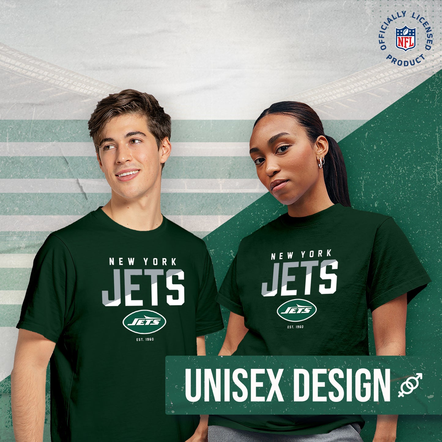 New York Jets Adult NFL Diagonal Fade Color Block T-Shirt - Forest Green