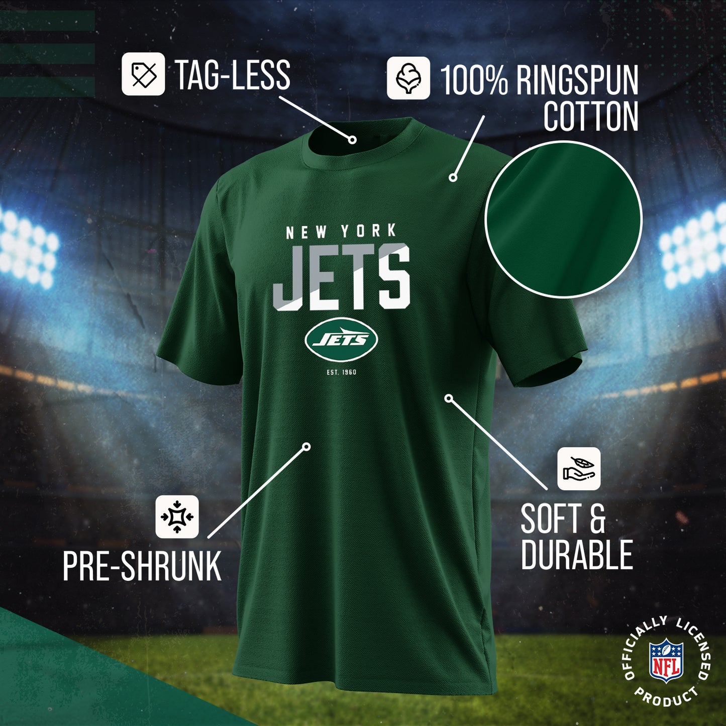 New York Jets Adult NFL Diagonal Fade Color Block T-Shirt - Forest Green