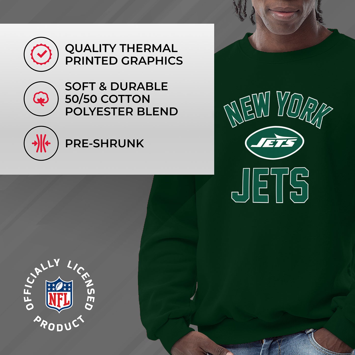 New York Jets NFL Adult Gameday Football Crewneck Sweatshirt - Forest Green