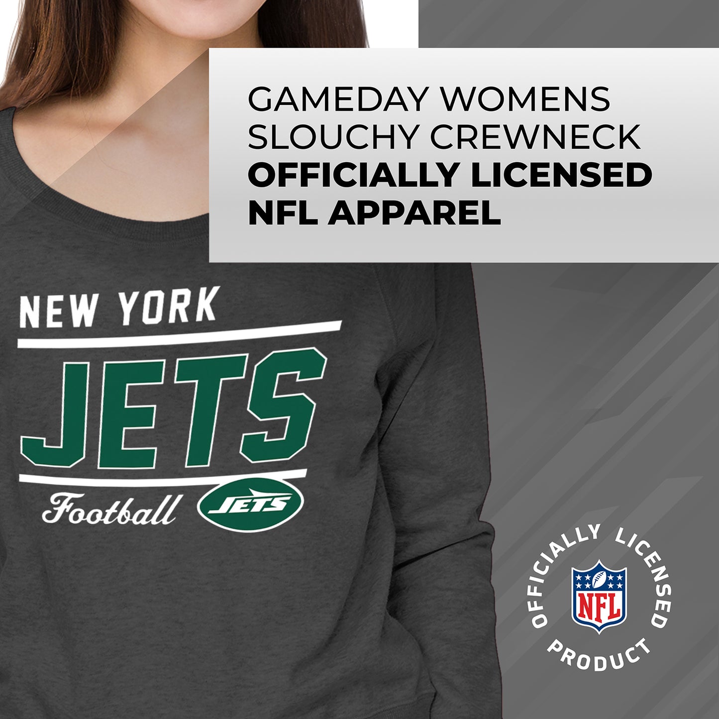 New York Jets NFL Womens Crew Neck Light Weight - Charcoal