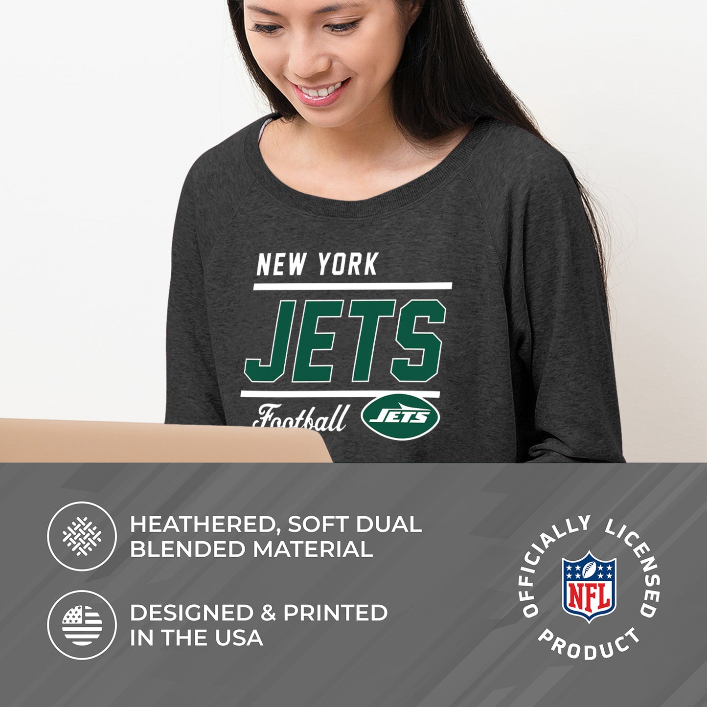 New York Jets NFL Womens Crew Neck Light Weight - Charcoal