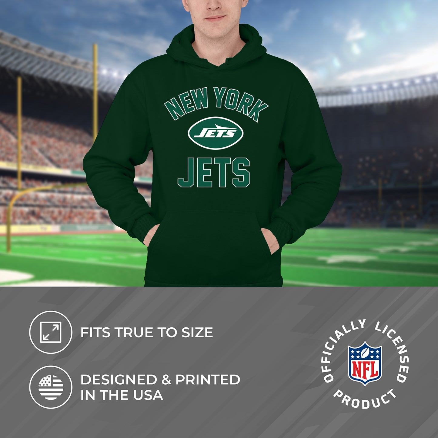 New York Jets NFL Adult Gameday Hooded Sweatshirt - Forest Green