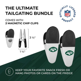 New York Jets NFL Two Piece Grilling Tools Set with 2 Magnet Chip Clips - Chrome