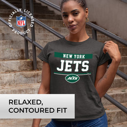 New York Jets NFL Women's Team Block Charcoal Tagless T-Shirt - Charcoal