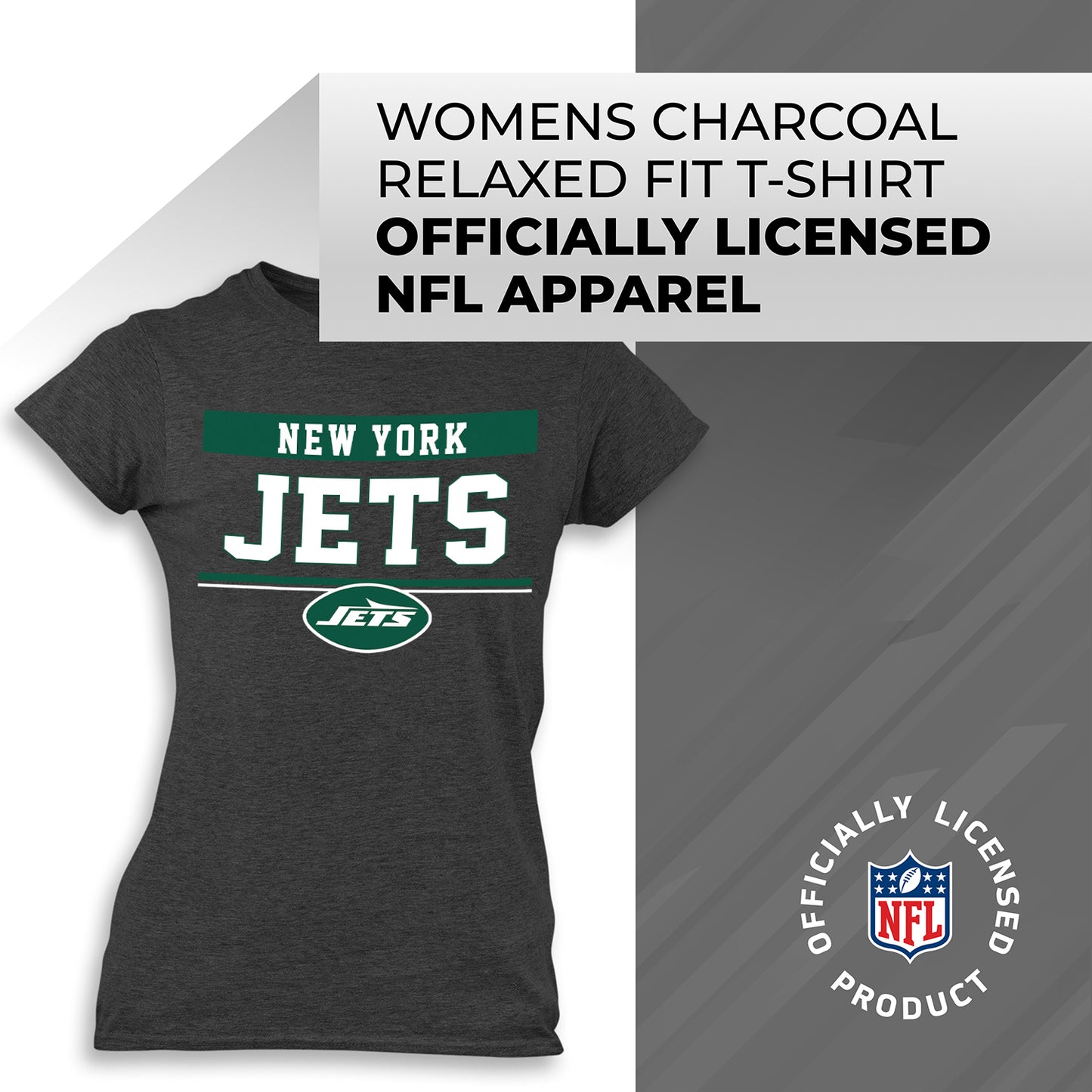 New York Jets NFL Women's Team Block Charcoal Tagless T-Shirt - Charcoal