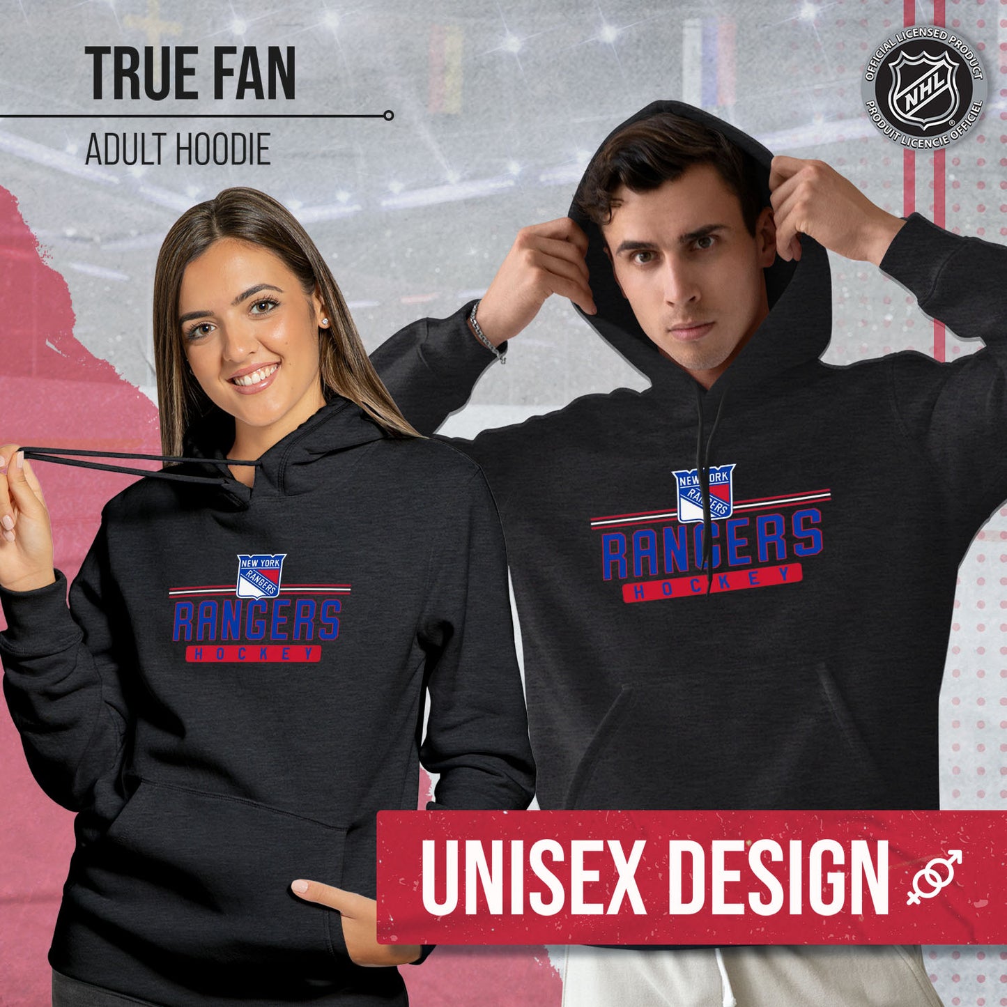 New York Rangers NHL Adult Heather Charcoal True Fan Hooded Sweatshirt Unisex - Charcoal