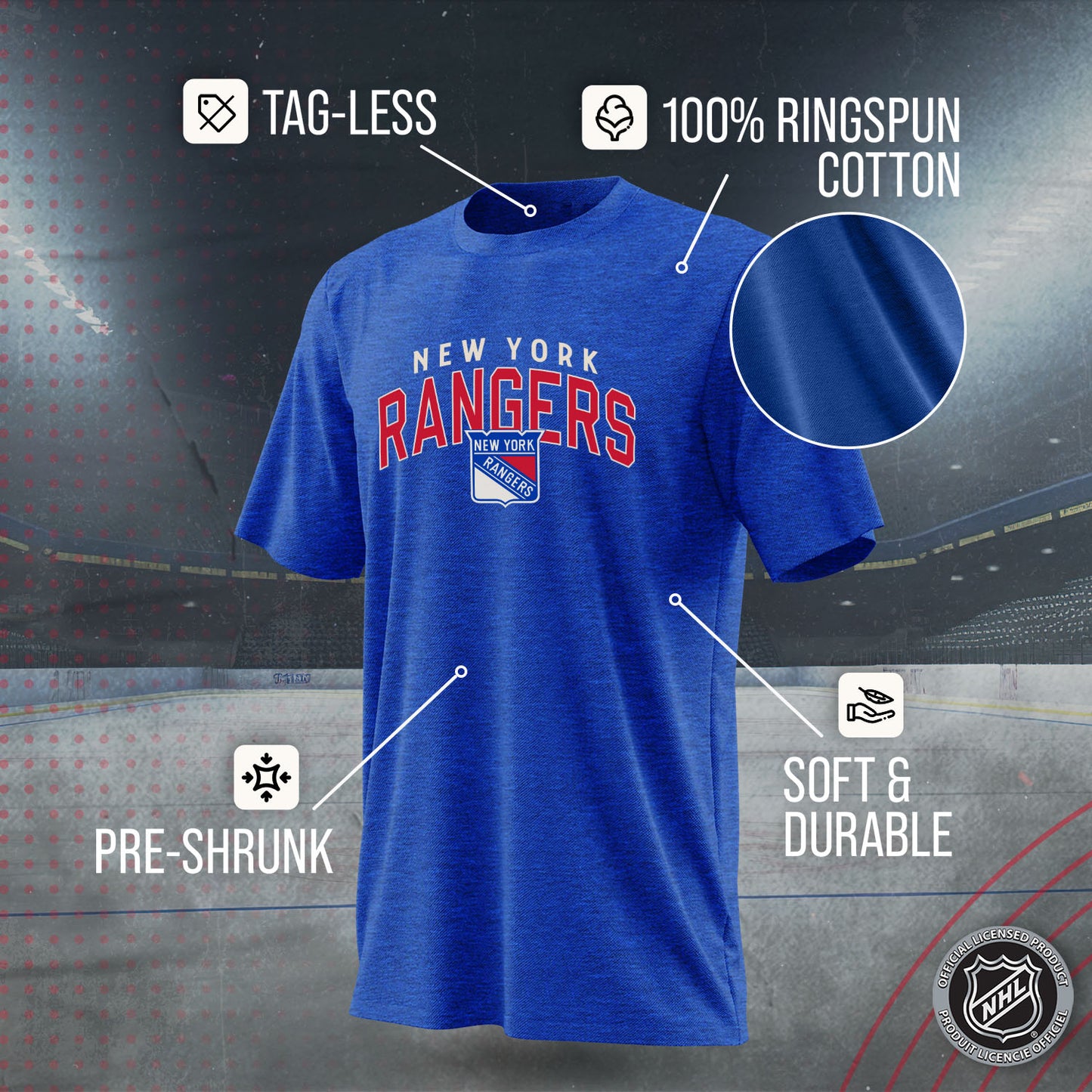 New York Rangers NHL Adult Powerplay Heathered Unisex T-Shirt - Royal