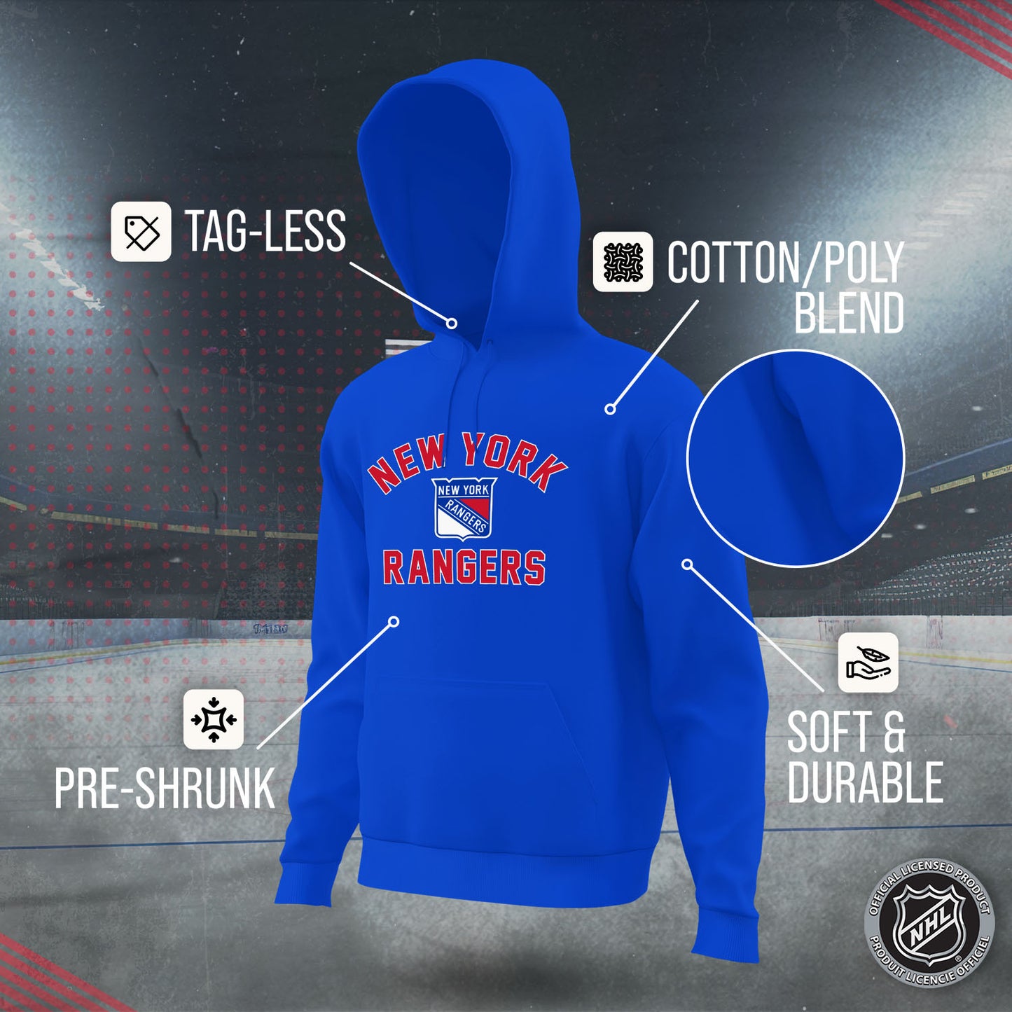 New York Rangers Adult NHL Gameday Hooded Sweatshirt - Royal