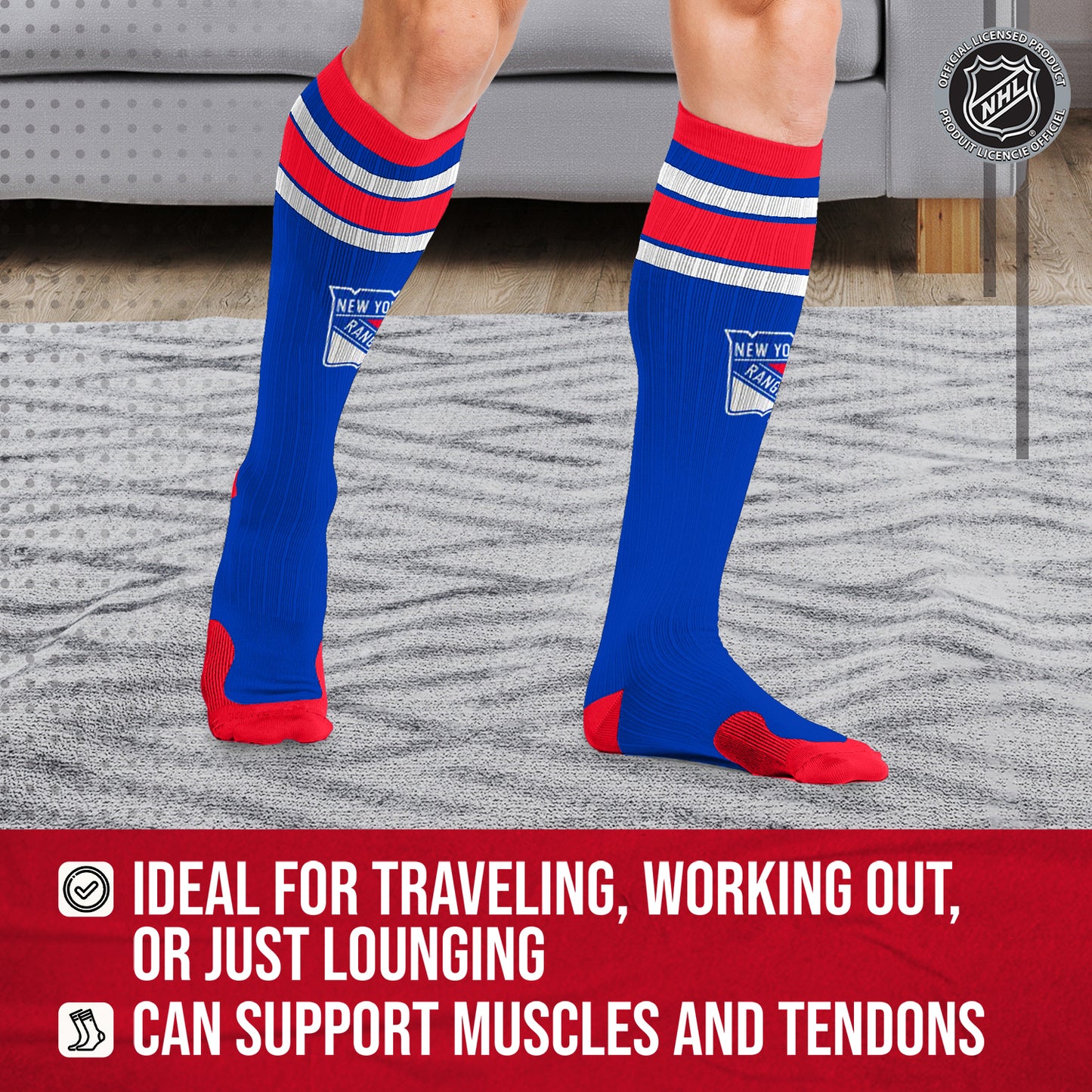 New York Rangers NHL Adult Knee High-Performance Socks - Royal