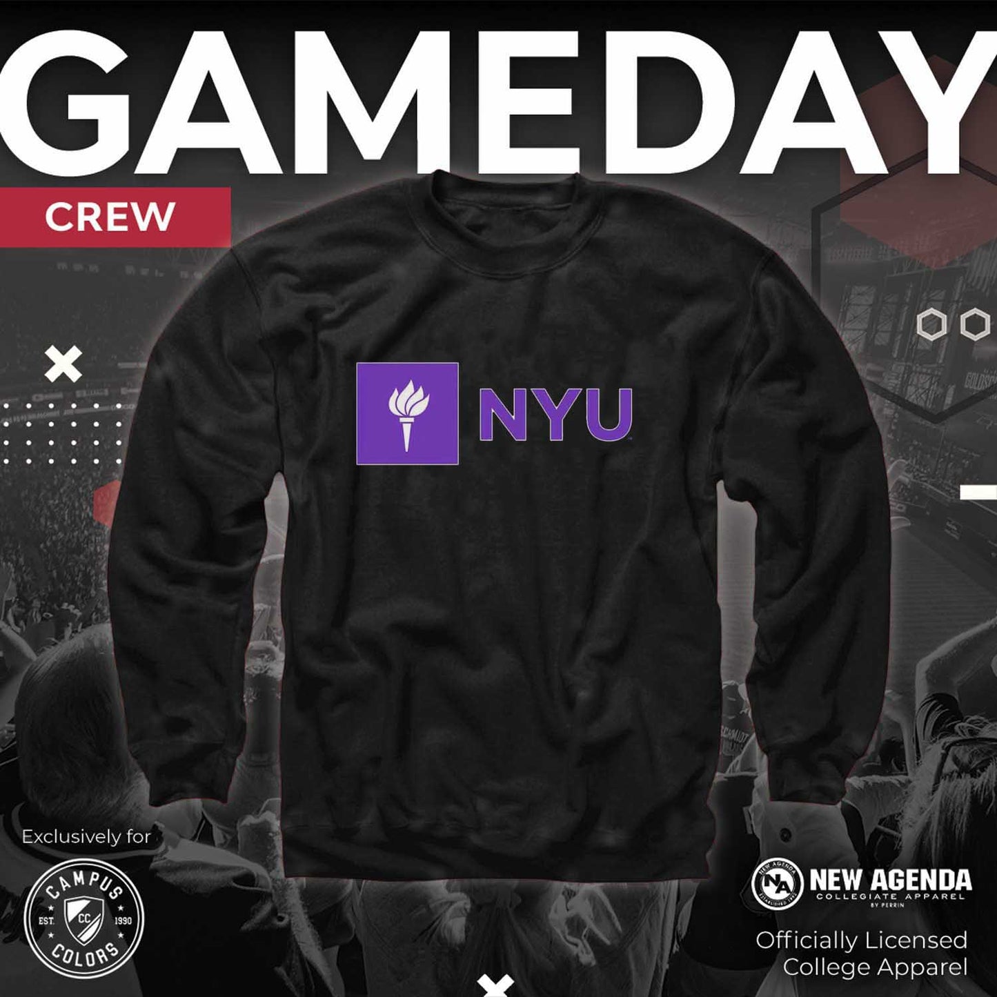 NYU Violets Campus Colors Adult Arch & Logo Soft Style Gameday Crewneck Sweatshirt  - Black