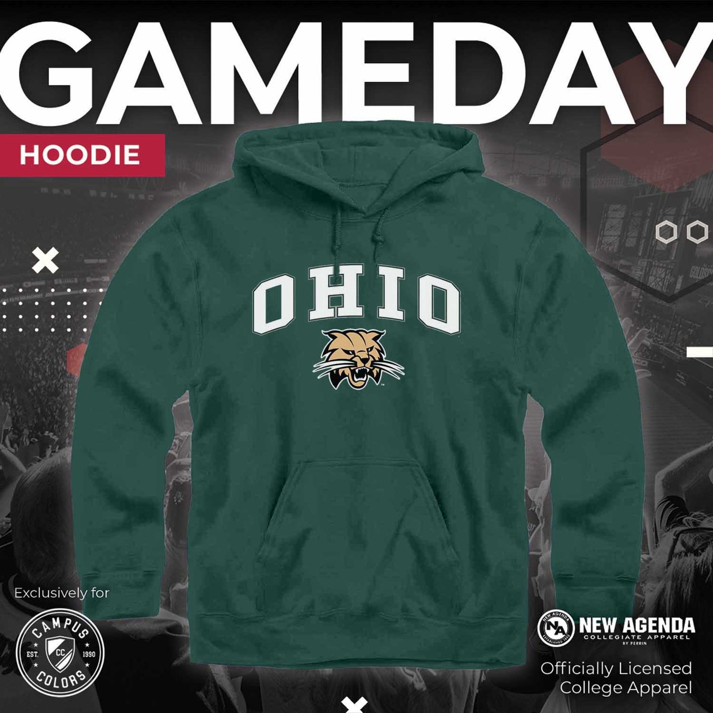 Ohio Bobcats Adult Arch & Logo Soft Style Gameday Hooded Sweatshirt - Green